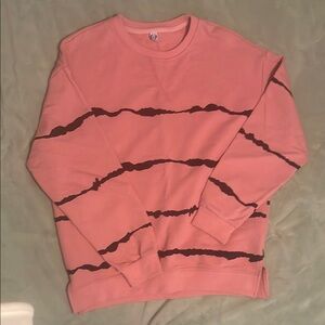 Pink Crewneck Sweater with Black Stripes